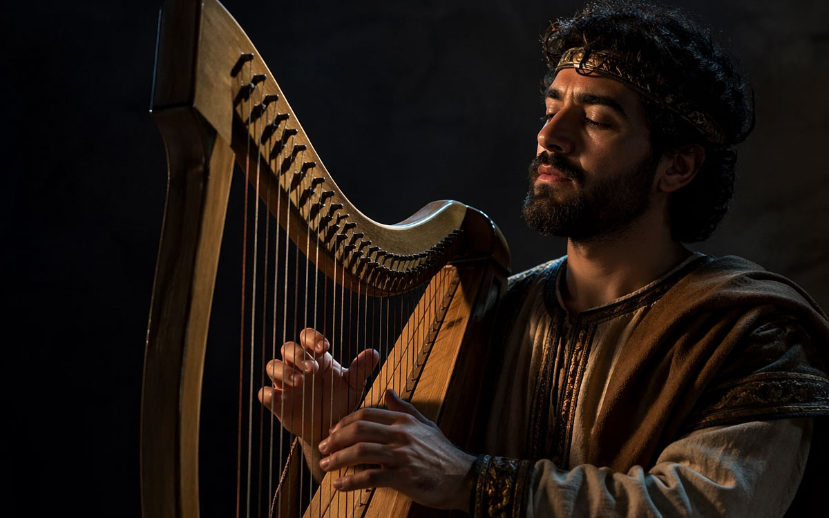 David playing the harp